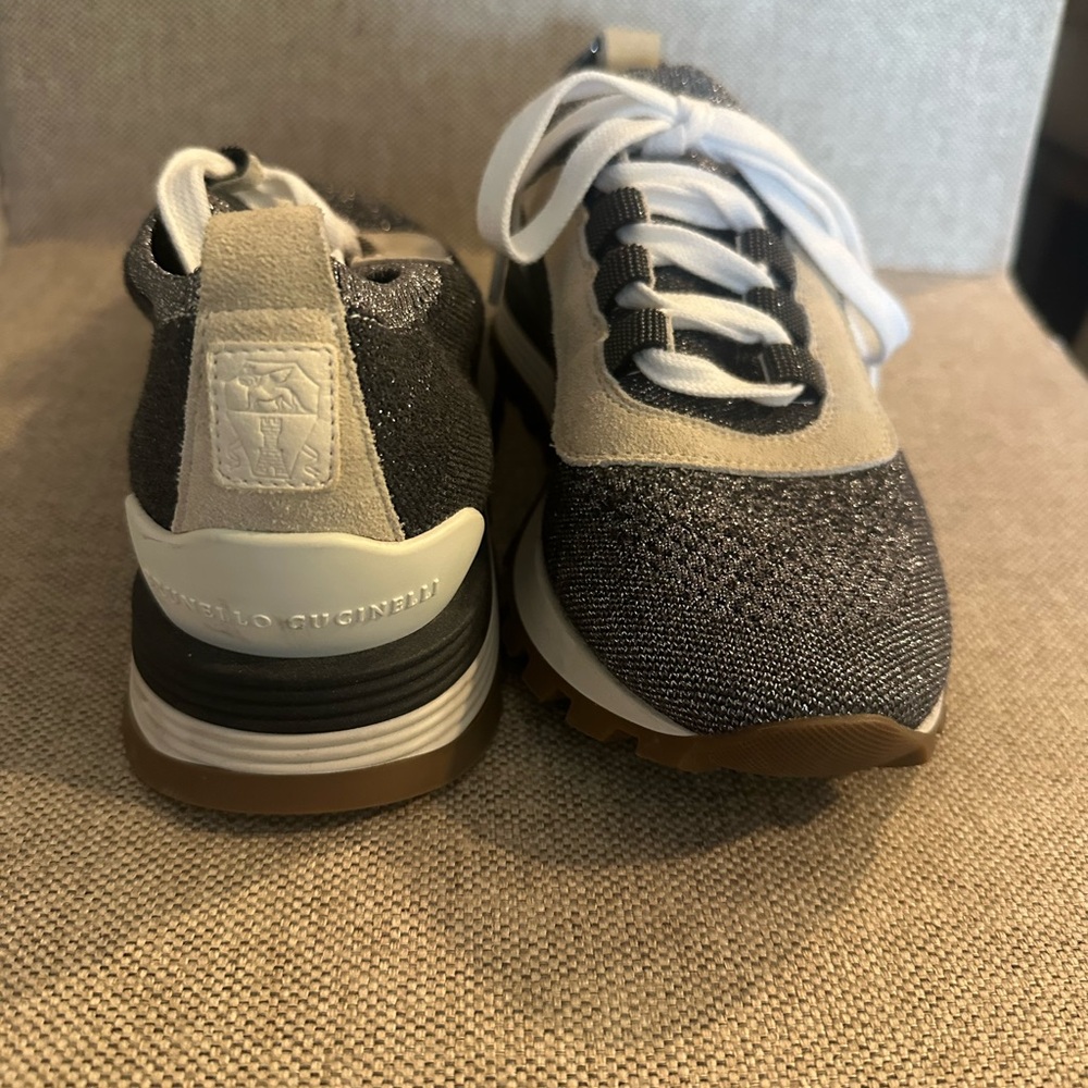 Brunello Cucinelli Charcoal and Beige Women's Sneakers - Picture 2 of 5
